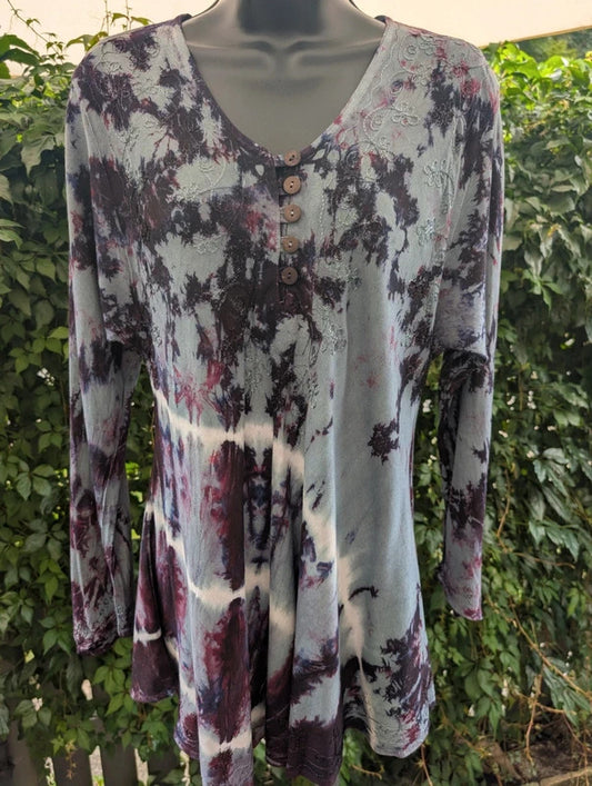 Boho Tie Dye Embroidered Witchy Tunic Top S/M