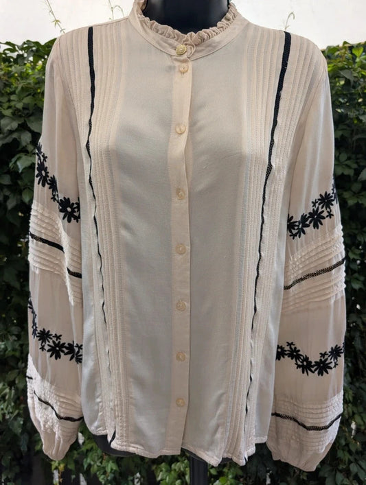 Fabienne Chapot Dune Embroidered Blouse Cream Size 34