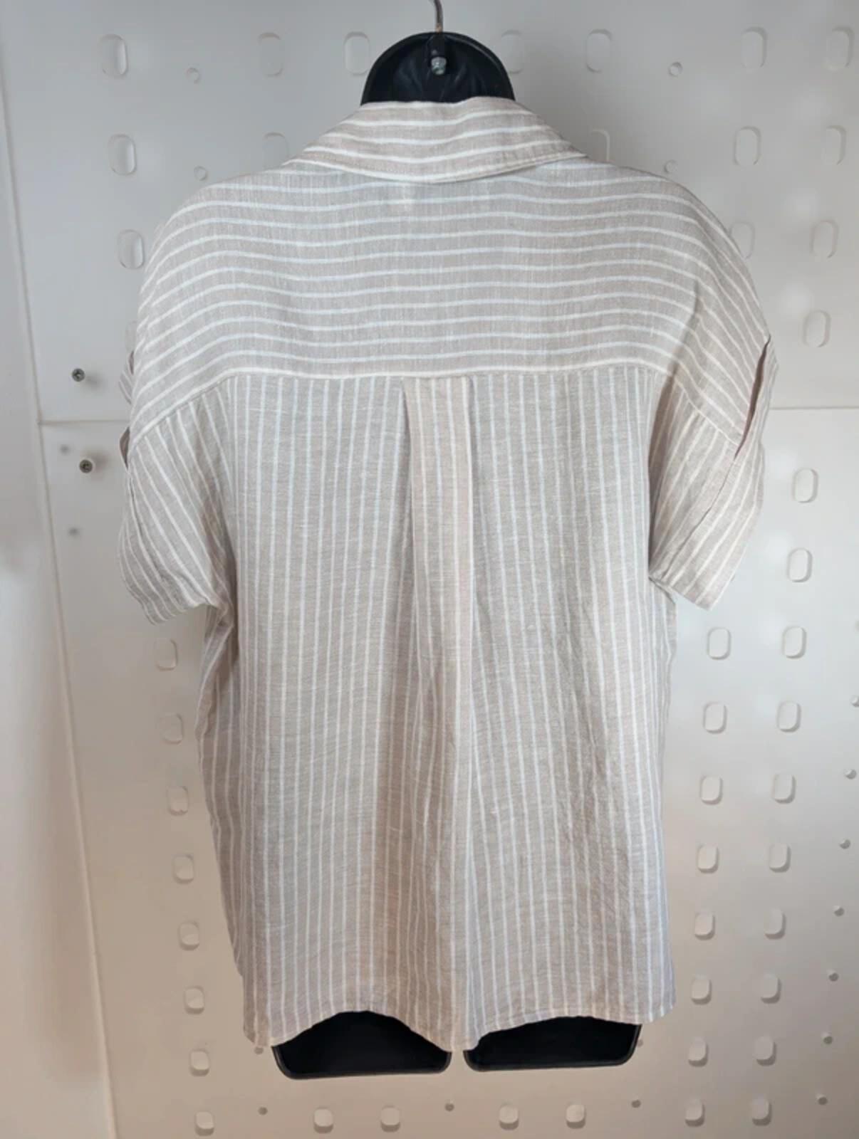Eb & Ive Linen Shirt Beige Stripe Boxy Fit Size M