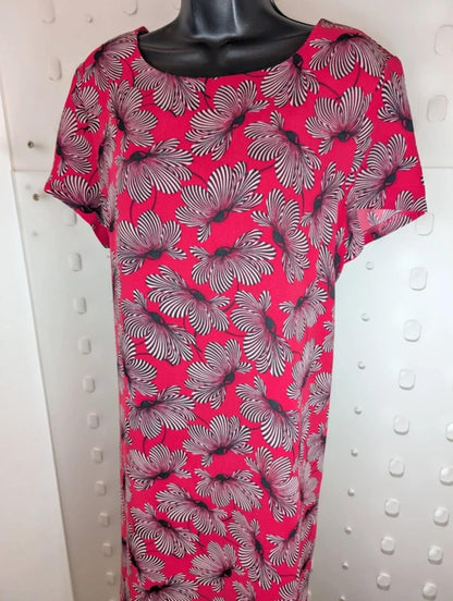 Marina Kaneva Poppy Print Shift Dress Pink UK16