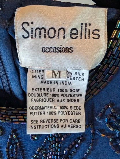 Simon Ellis Navy Silk Beaded Evening Top Vintage Glam UK10