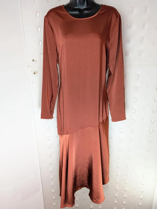 Y.A.S Yassuella Brown Draped Midi Dress Zip Detail Size 1