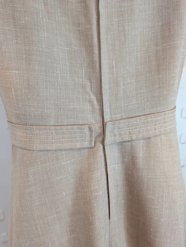 Vintage Handmade Beige Dress Geometric Trim Approx UK10 / 12