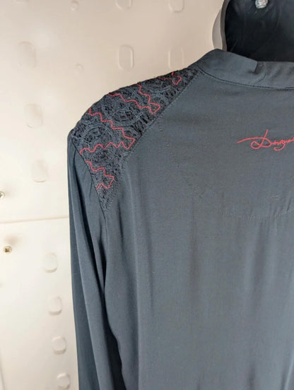 Desigual Abstract Script Print Longline Blouse Shirt Large
