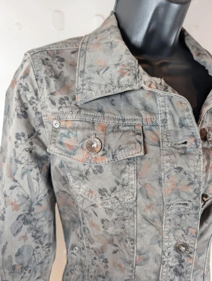 Bonita Floral Denim Jacket Grey Rose Print EU36