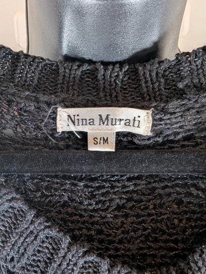 Nina Murati oversized black crochet tassel cardigan S/M