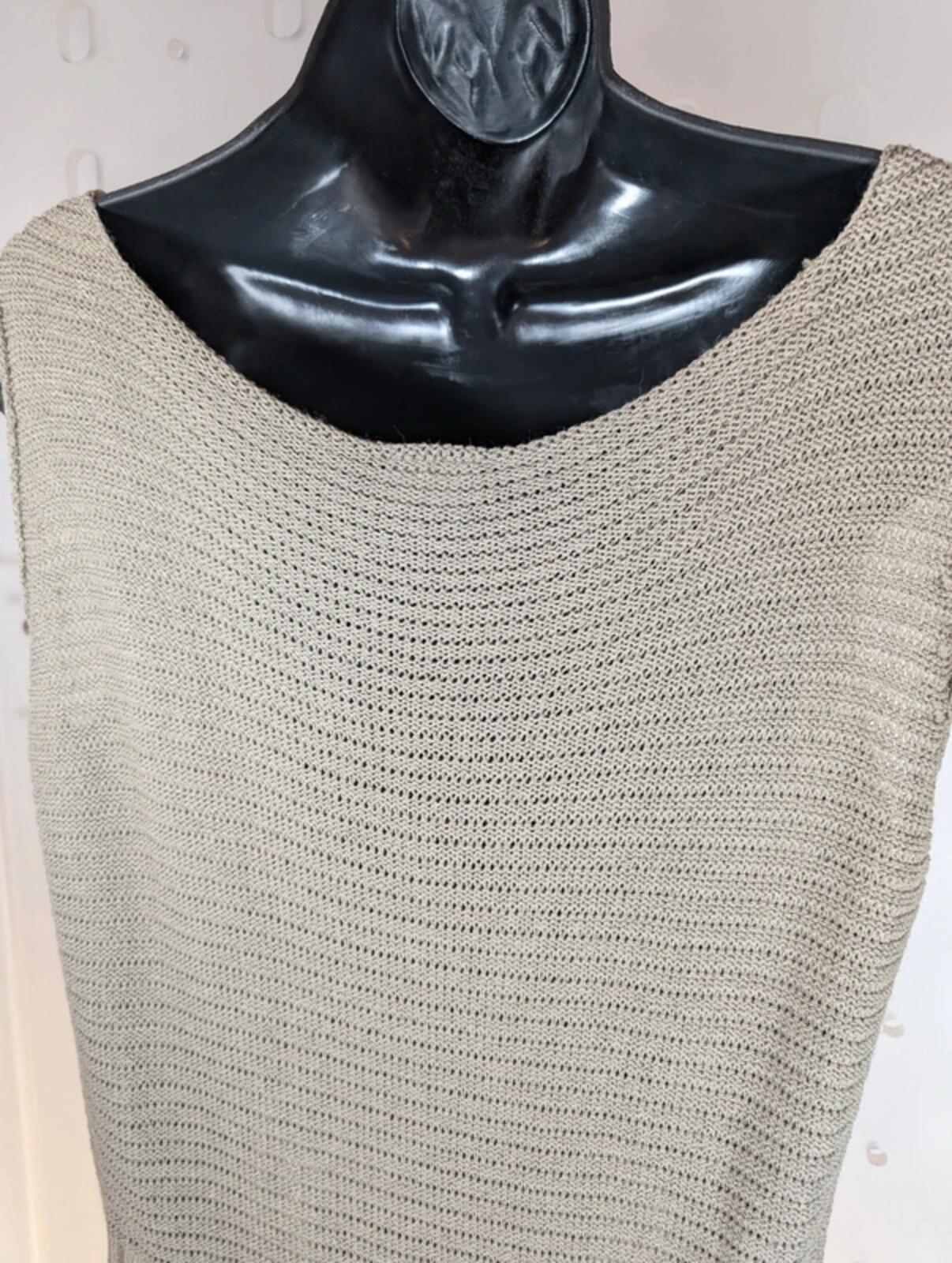 Lucia Khaki Crochet Knit Top Boho Scoop Neck Vest Brooch Detail Lightweight