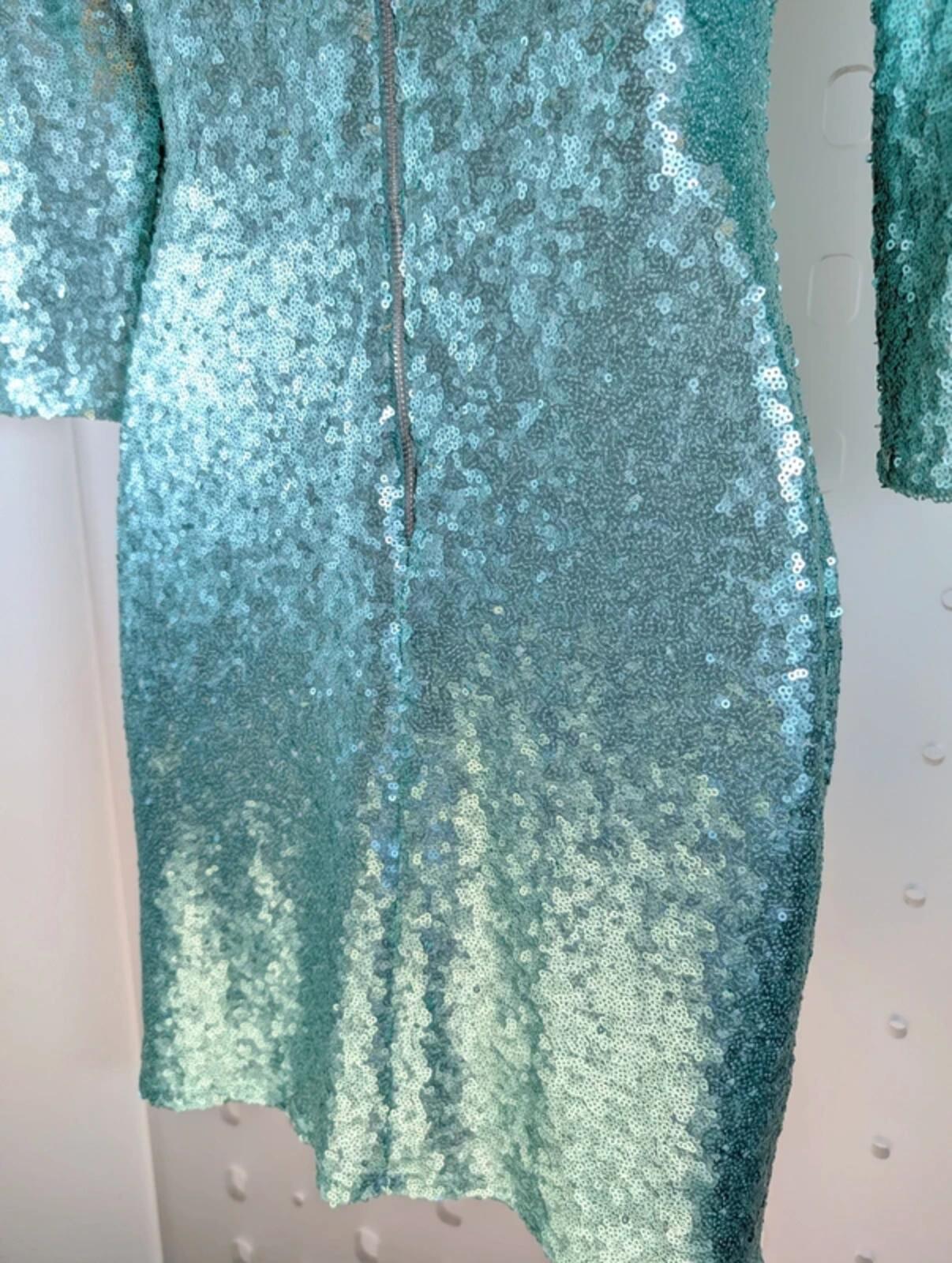 BlinQ Turquoise Sequin Dress UK10 Mermaid Shimmer 3/4 Sleeve Occasion Party