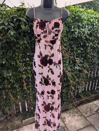 Rare London Burnout Velvet Rose Maxi Dress UK8