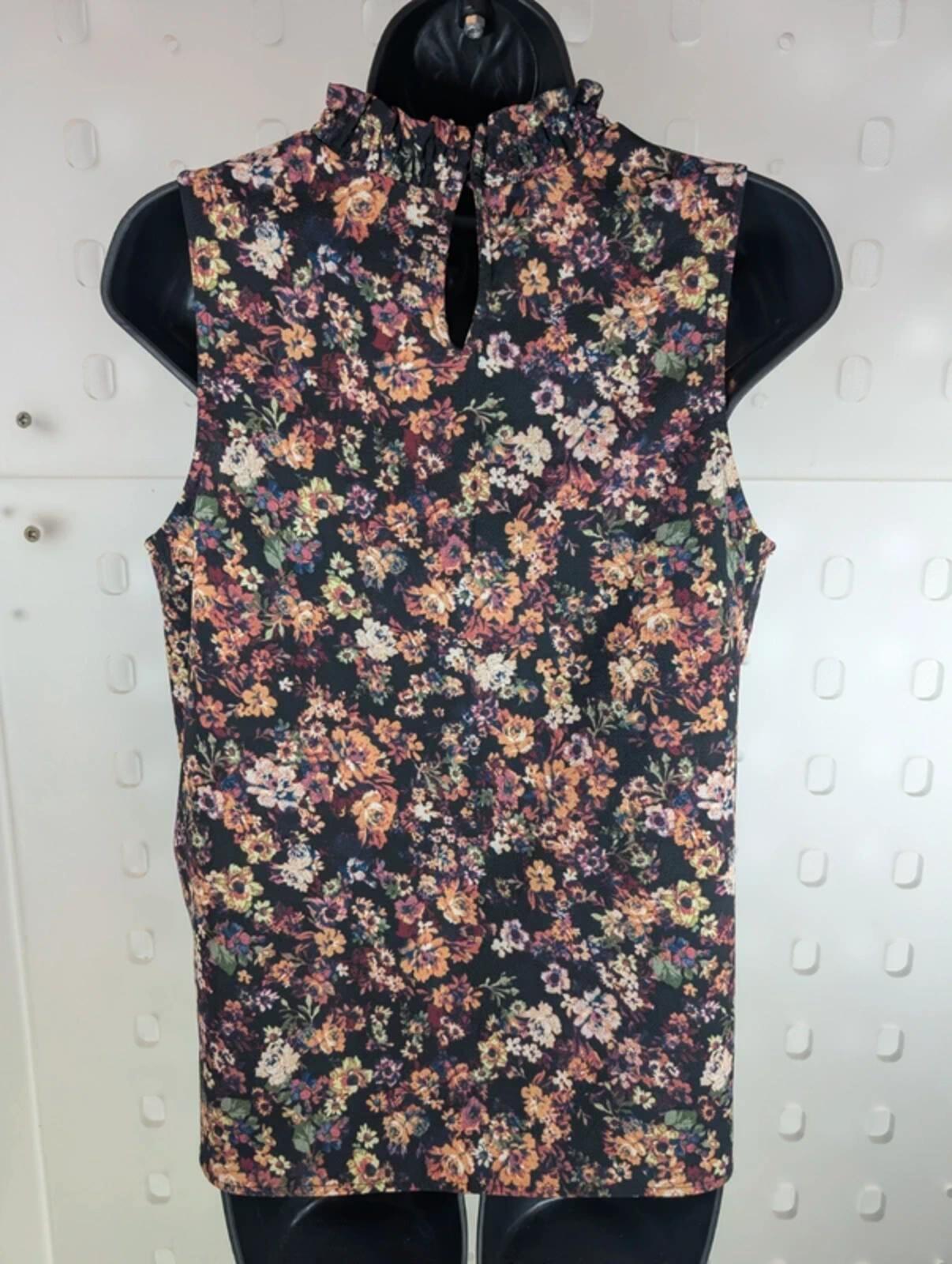 Brody Myles Floral Sleeveless Blouse Black Purple Peach Medium