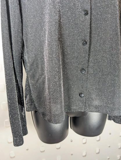 90s Vintage New Look Grey Sparkle Cardigan – Y2K Party Button Through UK12