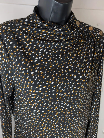 DKNY Speckled High Neck Top Size Medium Button Shoulder