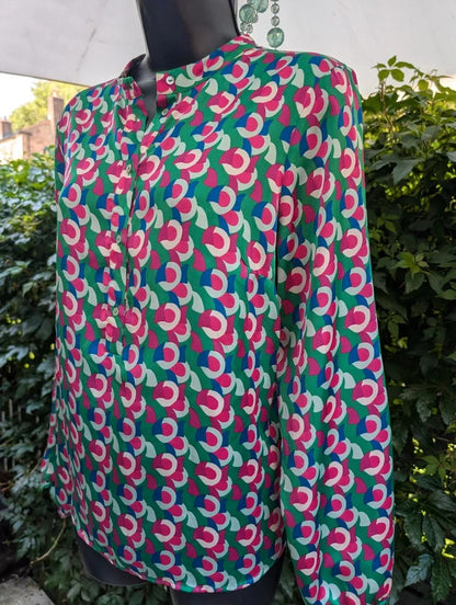 Gallery Geometric Print Shirt Green Blue UK10