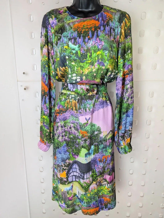 Numph Nuallison Dress UK 8 – EcoVero Viscose – Whimsical Spring Print – Belted