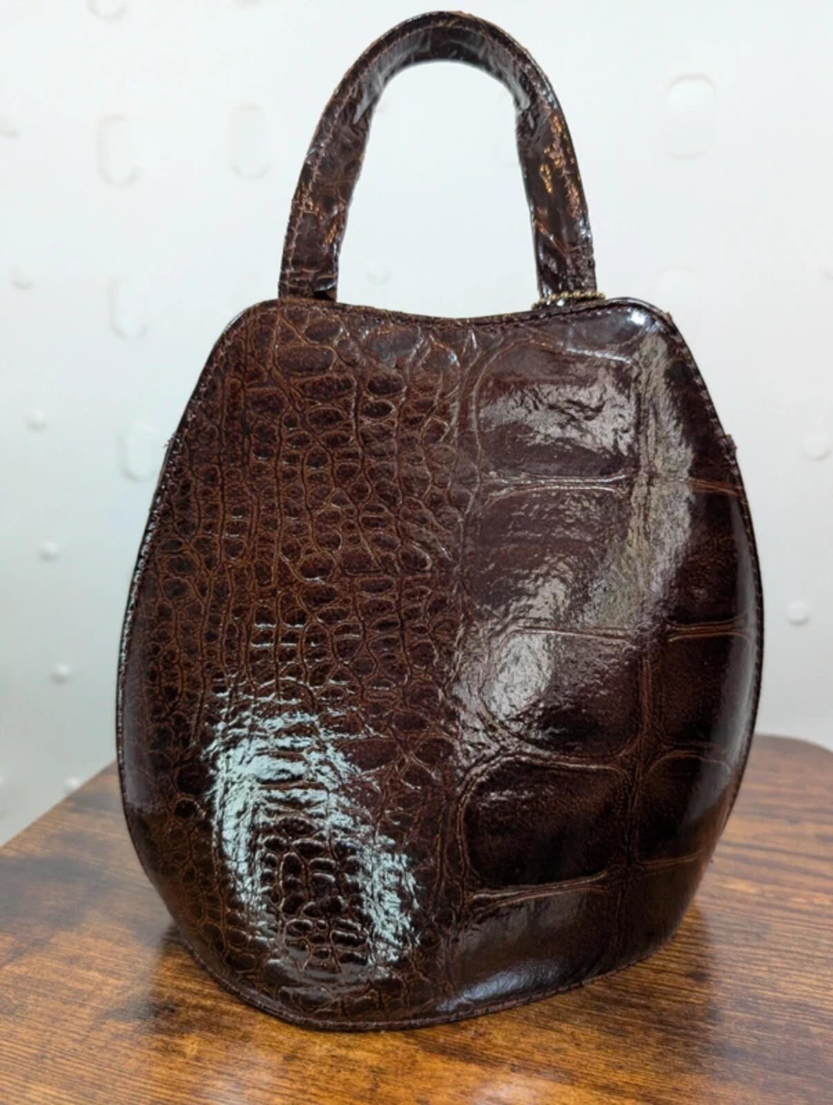 Dericci brown patent leather mini box bag