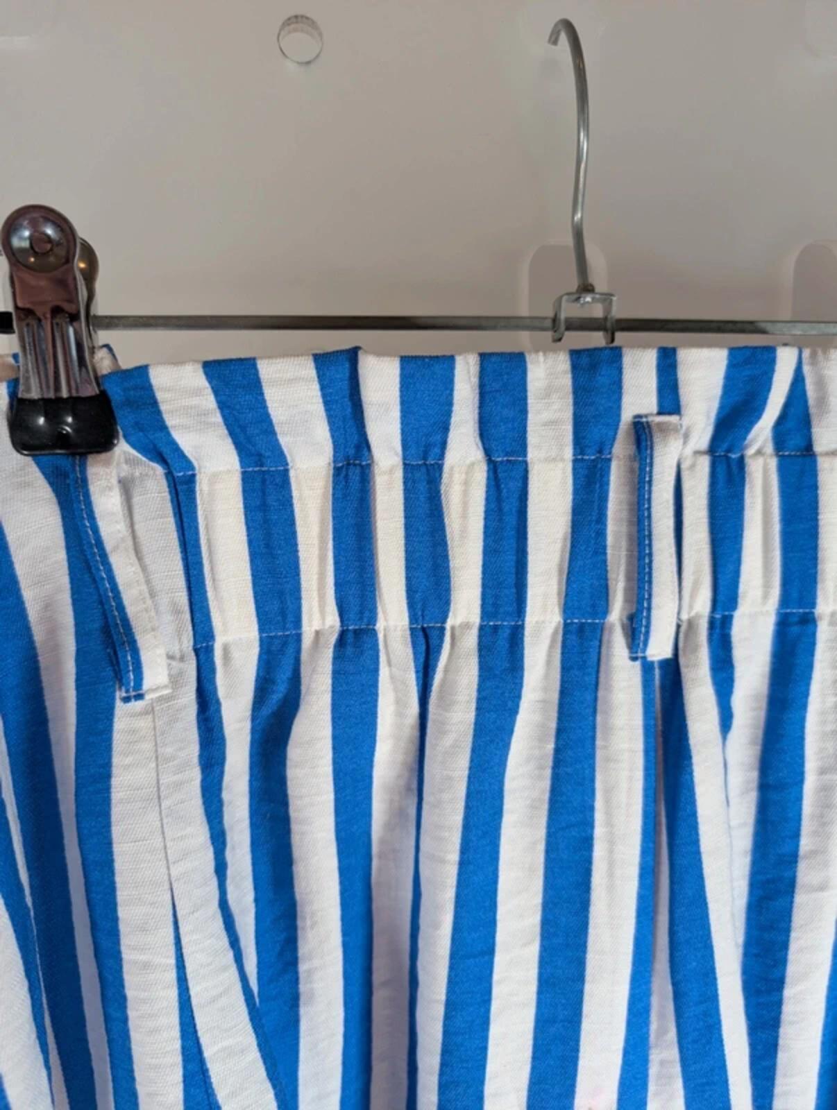 Mango blue & white striped paperbag waist shorts UK16