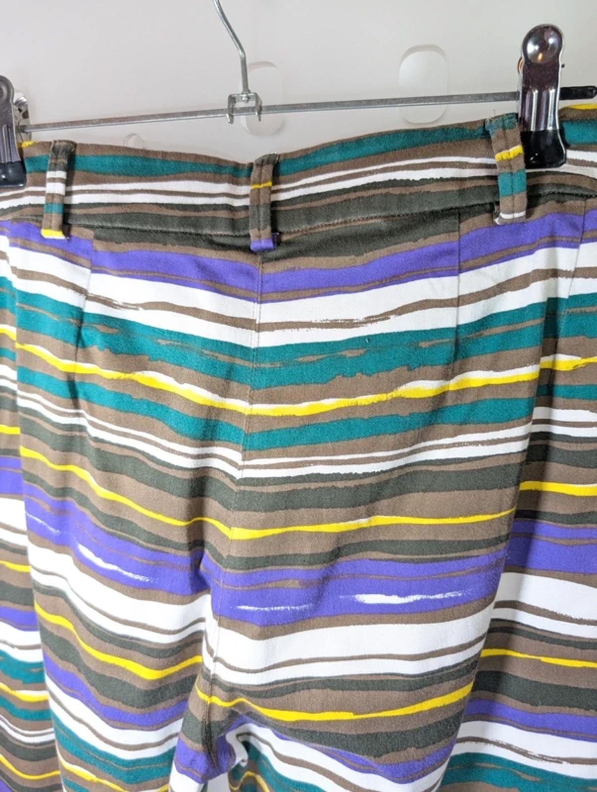 MaxMara Studio Striped Cropped Trousers UK14 Cotton Stretch Purple Yellow Stripe