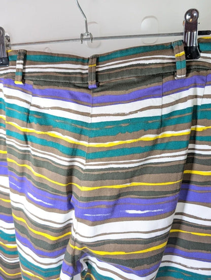 MaxMara Studio Striped Cropped Trousers UK14 Cotton Stretch Purple Yellow Stripe