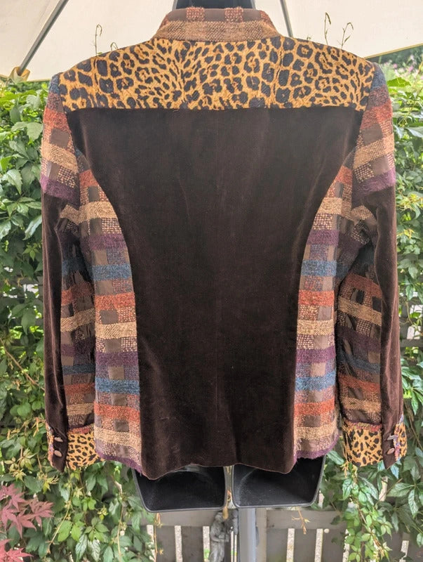 Vintage Tullo Mixed Media Velvet Patch Jacket Brown UK14