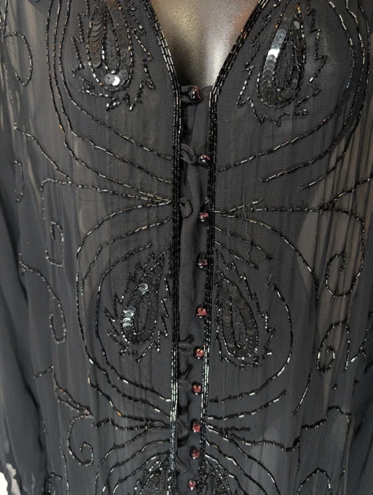 Vintage Sheer Beaded Sequin Blouse Free Size Viscose Evening Layer