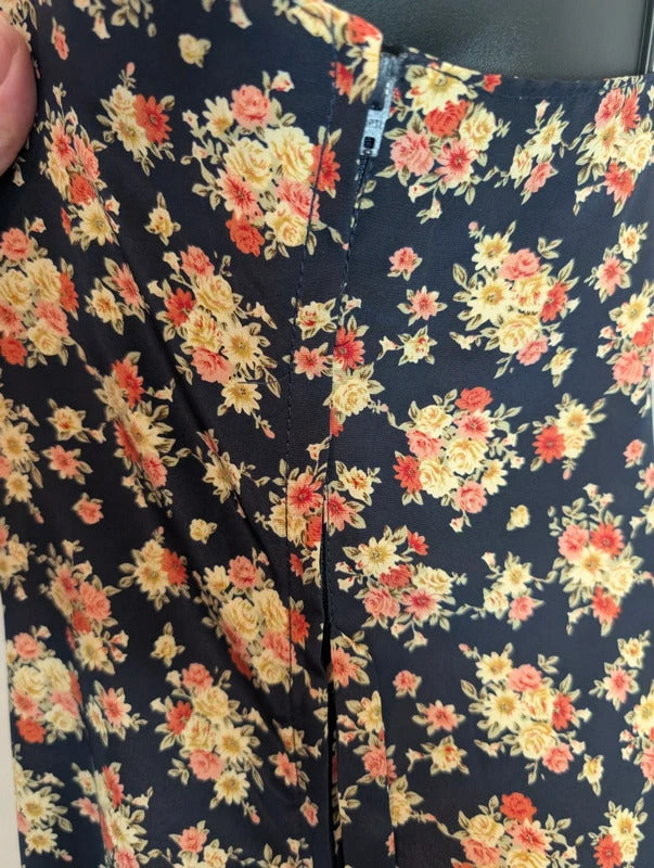 Vintage 90s Made in Great Britain Navy Rose Floral Maxi Dress UK16