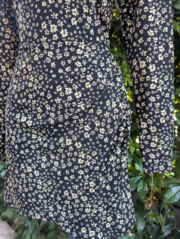 Mango Ditsy Floral Mini Dress Black Yellow Medium