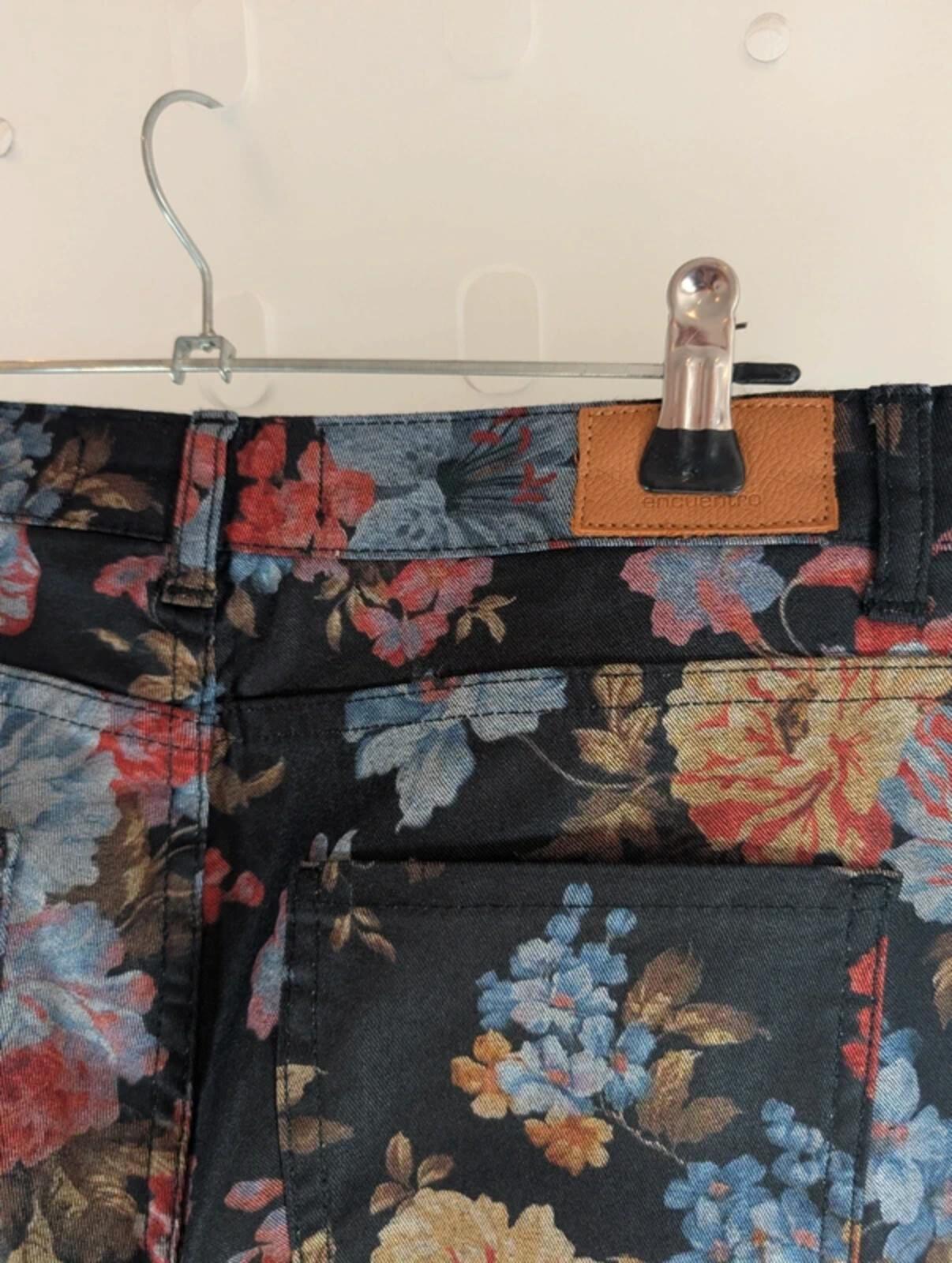 Dark Floral Jeans – High Waist Straight Leg – Statement Print – UK 10