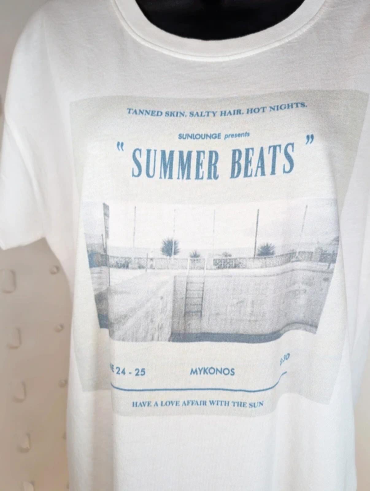 SET Organic Cotton Graphic Tee Summer Beats Mykonos XS Oversized