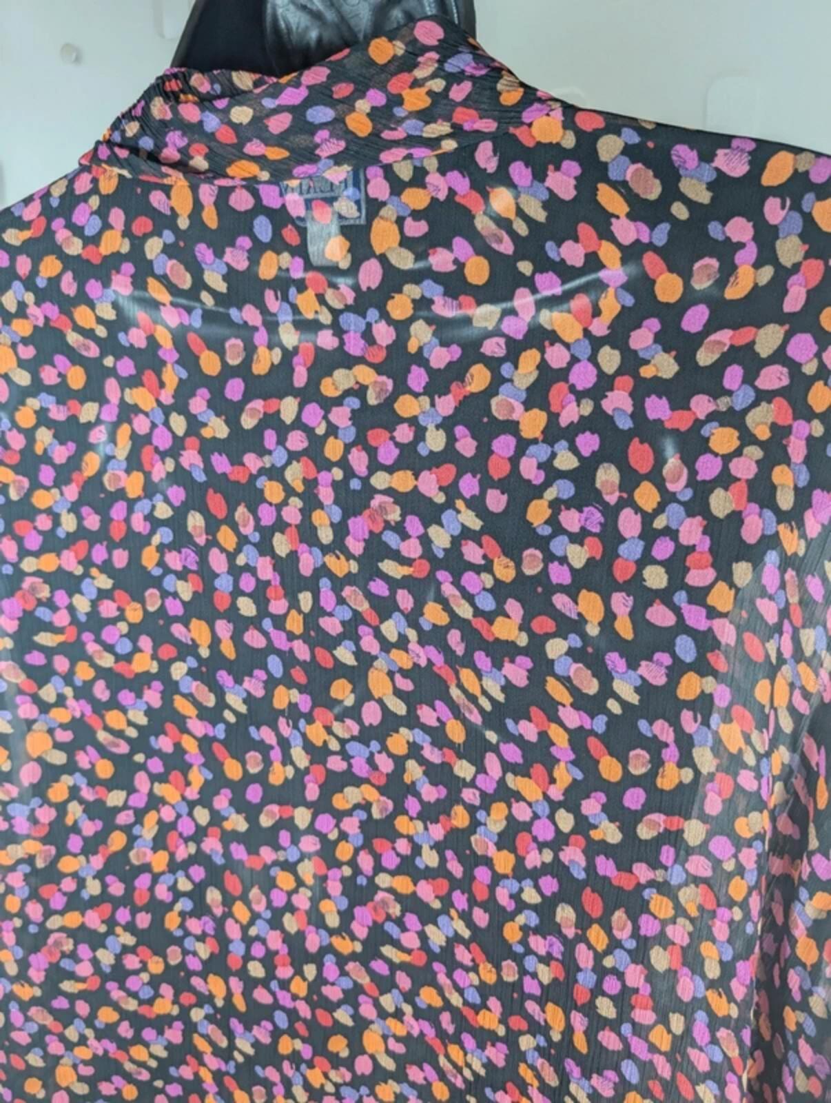 Vintage Penny Plain Confetti Print Blouse Black Purple UK14