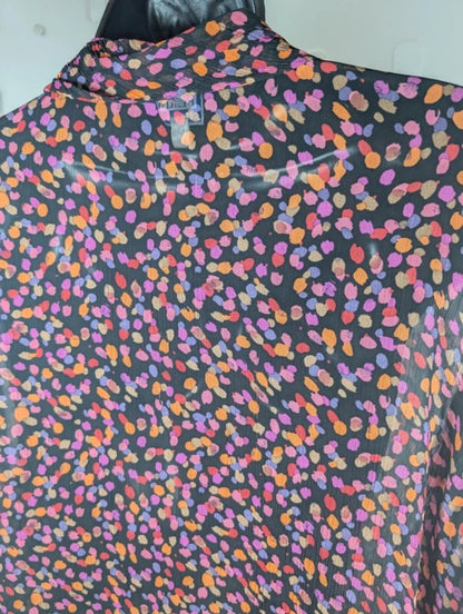 Vintage Penny Plain Confetti Print Blouse Black Purple UK14
