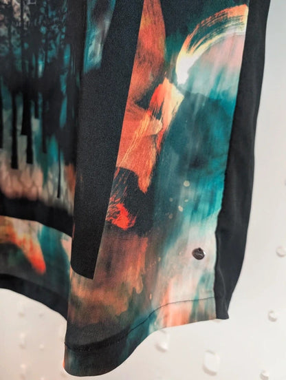 Firetrap Graphic Longline T-Shirt Black UK10 Y2K