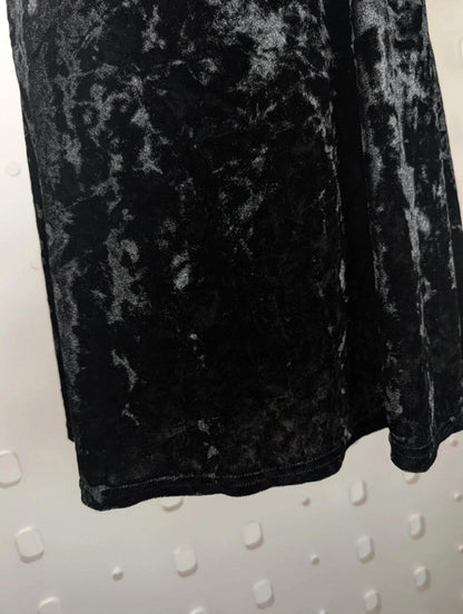 Vintage 90s black crushed velvet skater dress – UK 12