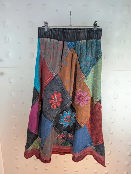 Gringo Patchwork Midi Skirt Fair Trade Cotton Nepal M/L