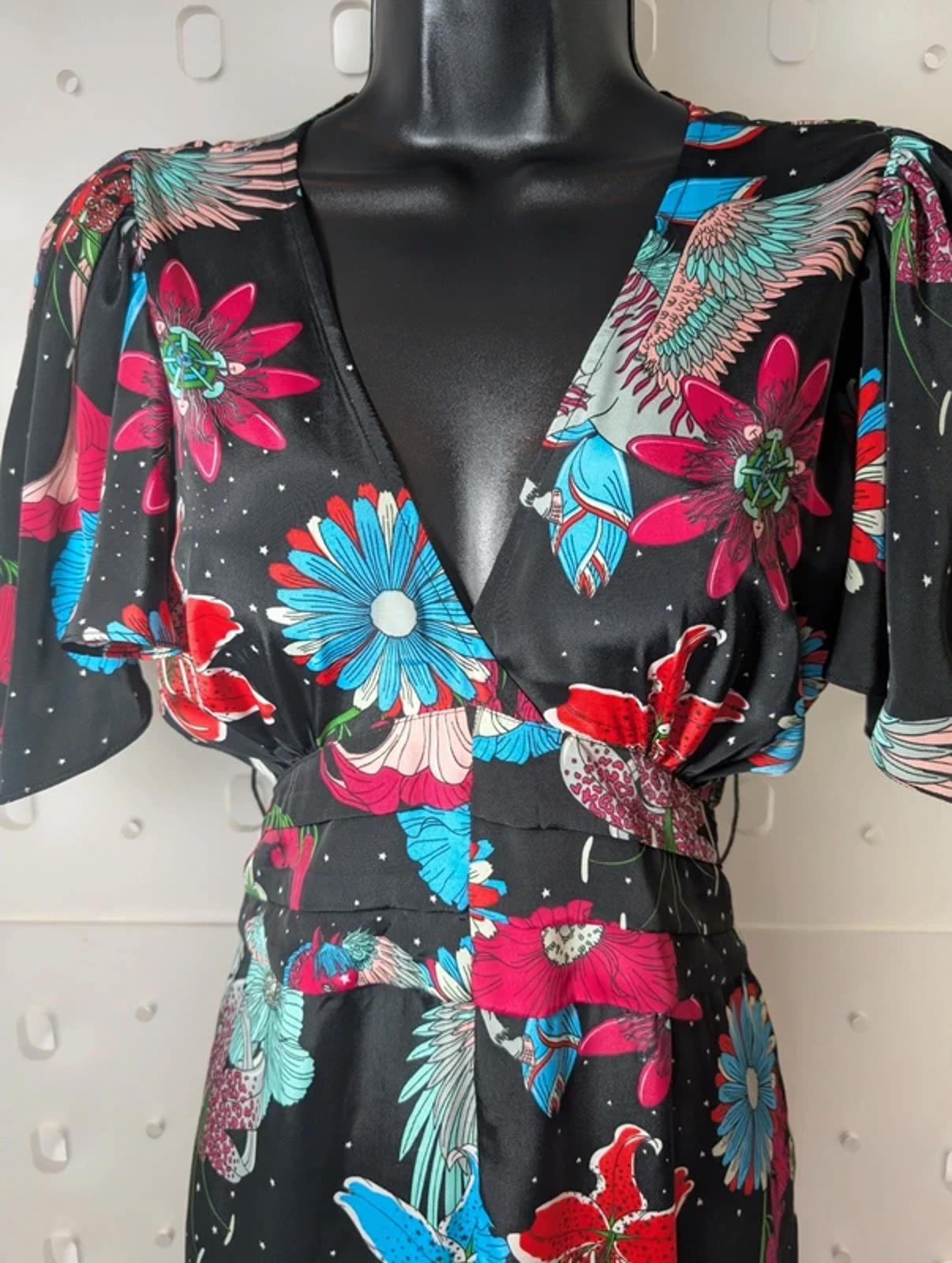 Stardust London Pegasus Print Jumpsuit Black Empire Line V Neck Size S Boutique
