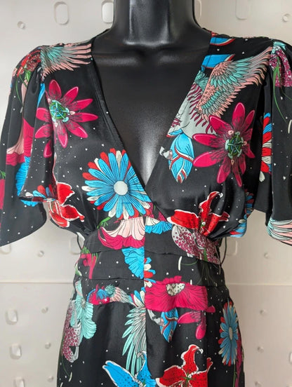 Stardust London Pegasus Print Jumpsuit Black Empire Line V Neck Size S Boutique