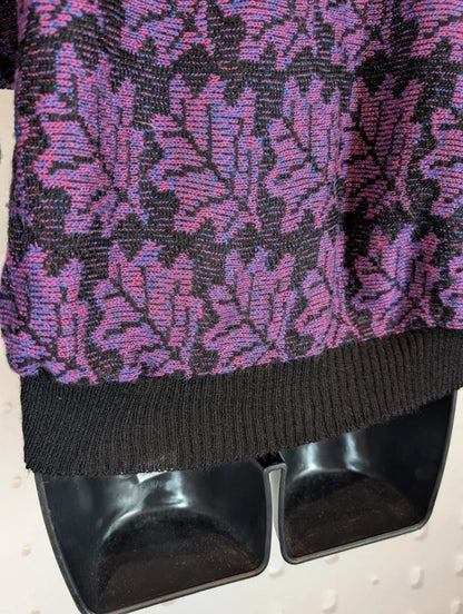 Vintage C&A Purple Black Abstract Leaf Batwing Jumper UK10