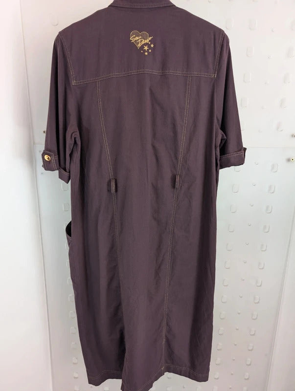 Vintage 80s Jobis Aubergine Cotton Shirt Dress UK16 EU44
