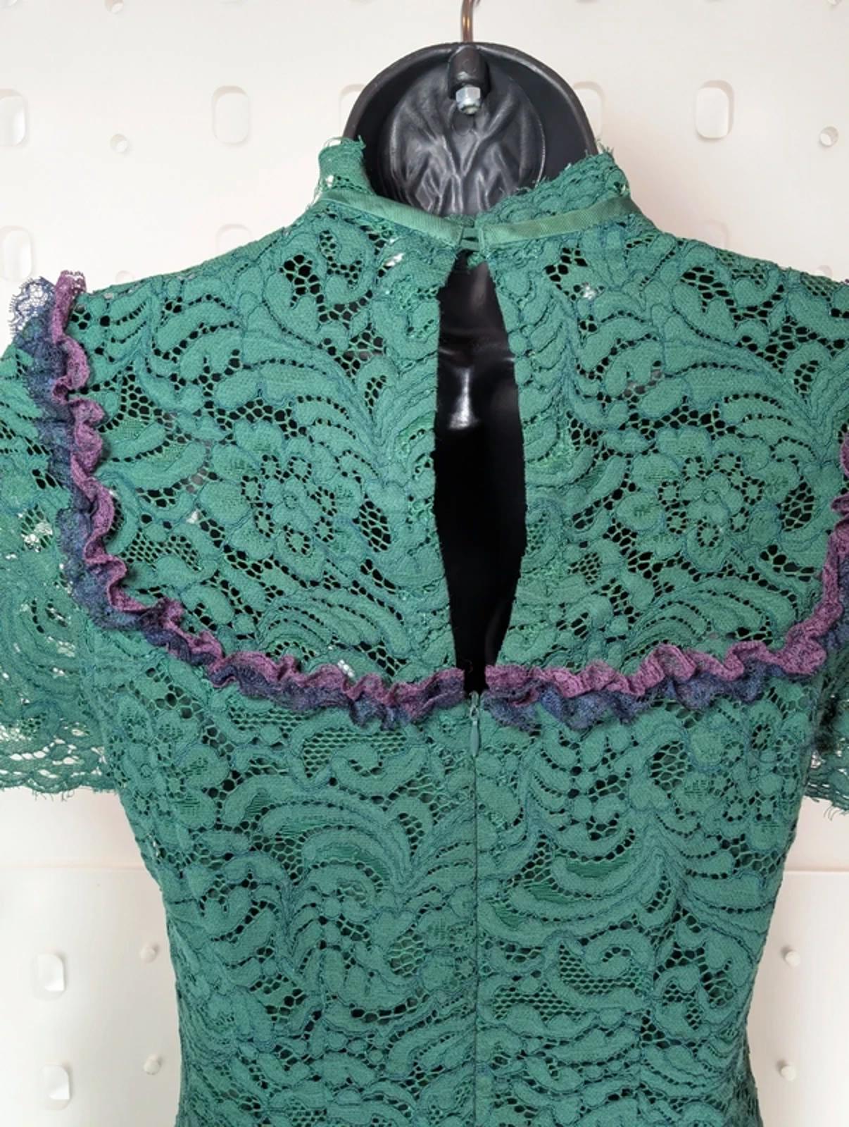 Sandro Paris Green Lace Mini Dress Keyhole Back Fitted