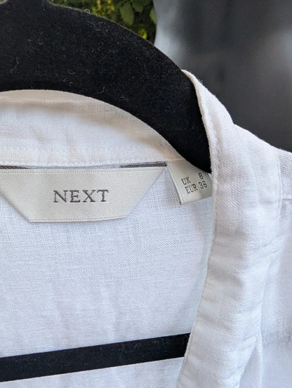 Next 100% Linen Utility Shirt White UK8