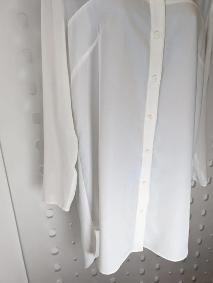 French Connection Longline Sheer Shirt White UK8 Minimal Classic