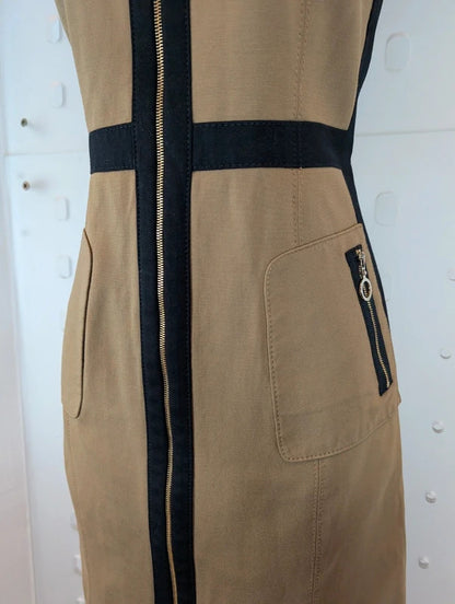 Adolfo Dominguez Camel & Black Zip Front Utility Dress EU42 UK14