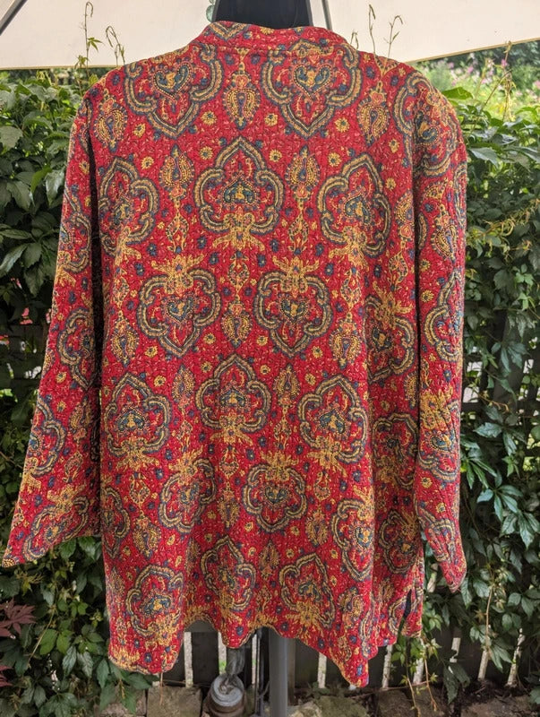 Reversible Quilted Paisley Jacket Red Blue Oversized