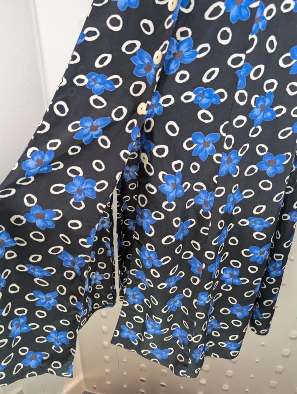 Vintage Citylife Floral Tea Dress Black Blue UK10