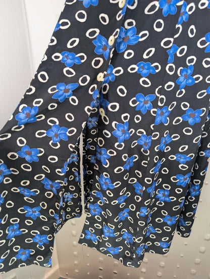 Vintage Citylife Floral Tea Dress Black Blue UK10