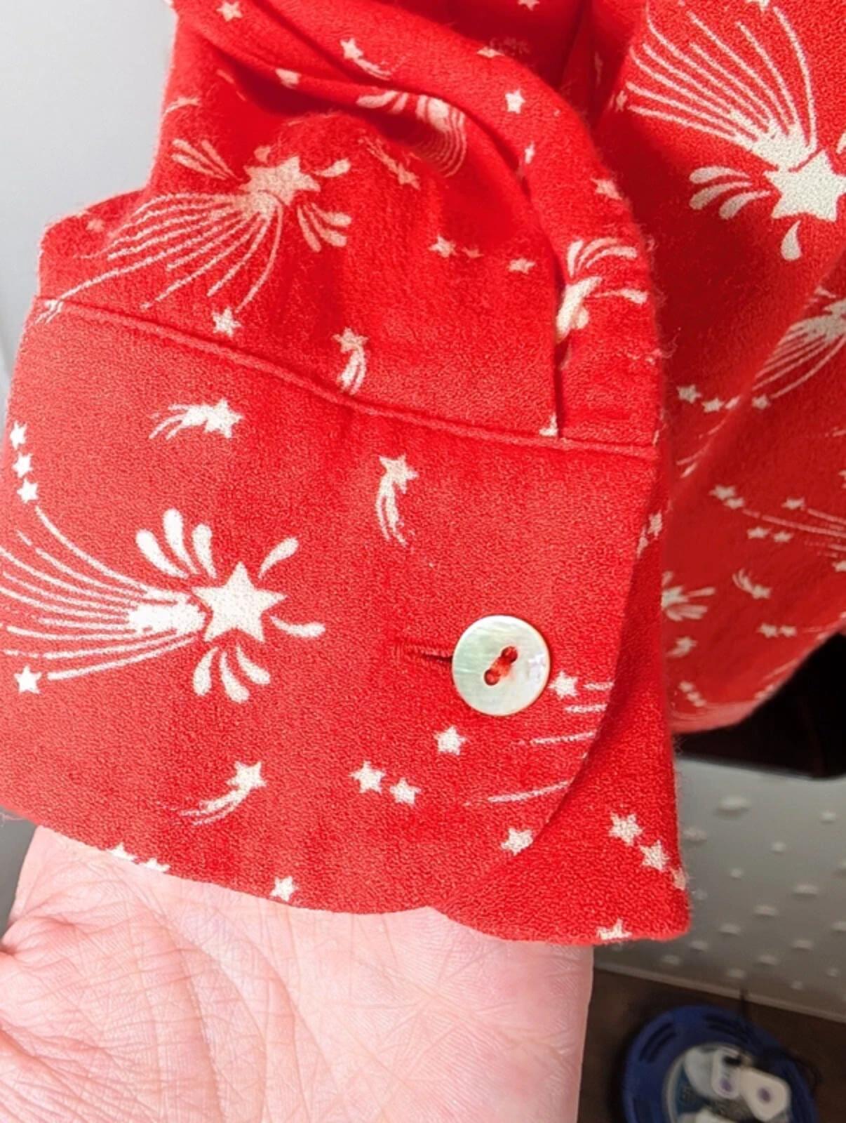 Ghost Shooting Star Print Blouse Coral Red White Medium