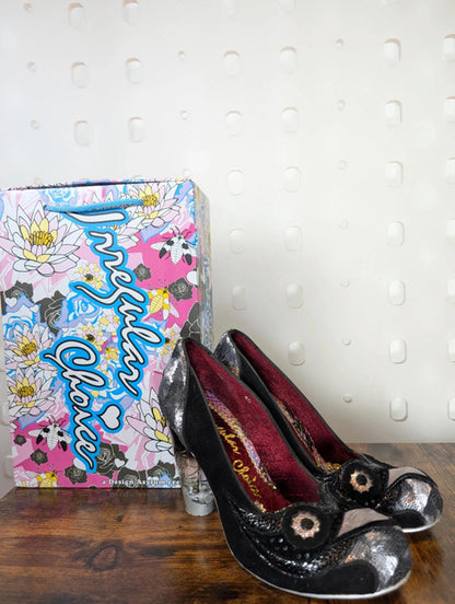 Irregular Choice silver owl face heels | EU 40 | UK7 Sequin detail