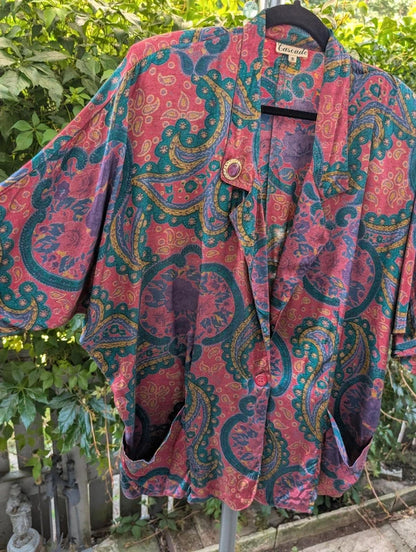 Vintage 1980s Cascade Paisley Skirt Suit Pink Purple Green