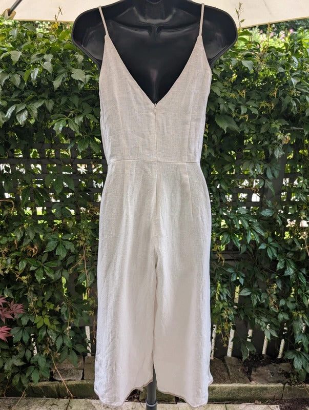 Moon River Linen Blend Embroidered Jumpsuit White Small