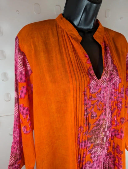 Indian Emporium Cotton Kaftan Beach Cover Up Orange Pink