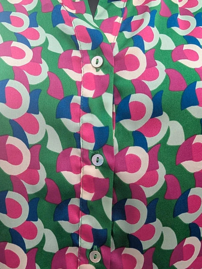 Gallery Geometric Print Shirt Green Blue UK10